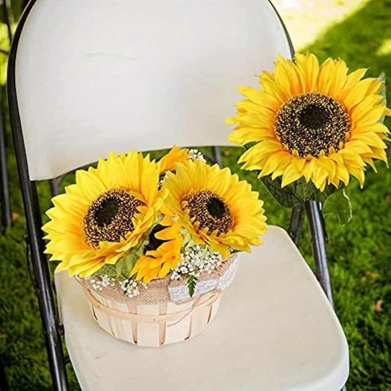 5 Girasoles Artificiales de Lujo - Tallos Largos Grandes y Totalmente Abiertos, Flores de Plástico Amarillo Vibrante, Perfectas para Ramos de Boda, Decoración del Hogar, Centros de Mesa, Sin Mantenimiento, Flores Artificiales para Exteriores