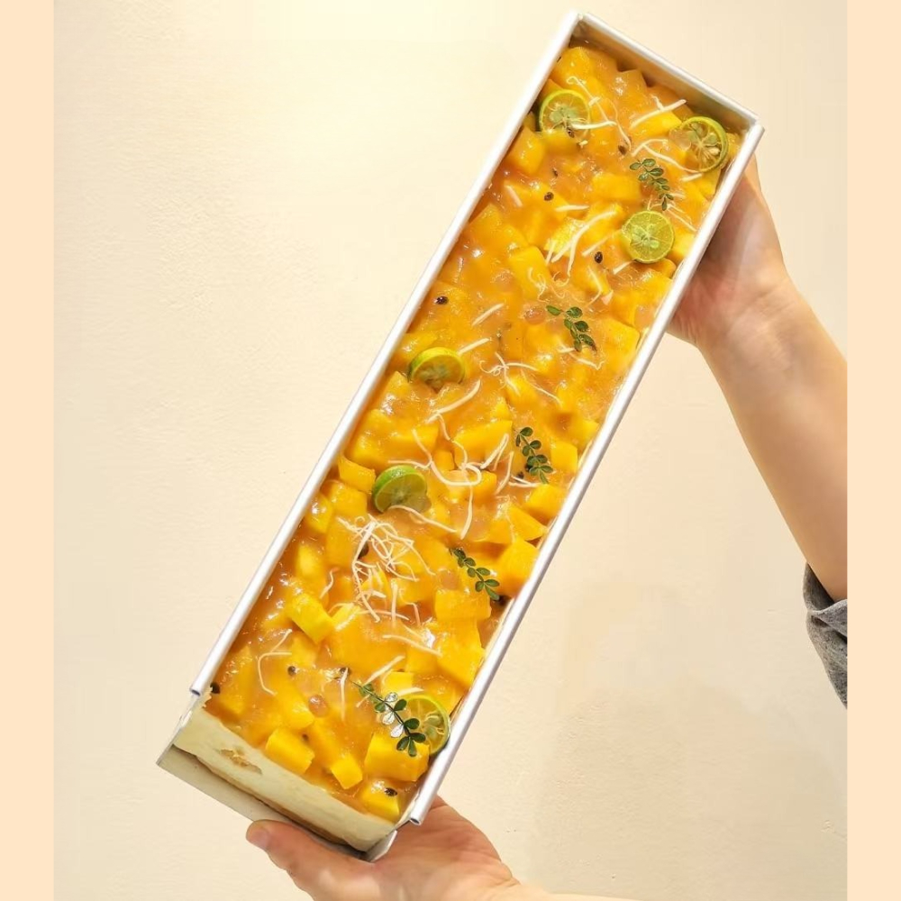 TEMU Moule à gâteau rectangulaire en aluminium, moule à tiramisu, boîte à fromage pour gâteau, tiramisu, moule à mousse. Moule de cuisson avec boucle