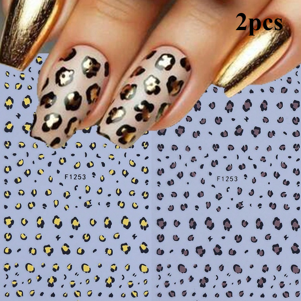 TEMU 2pcs Leopard Nail Stickers, Classic Wild Leopard Spot Nail Decals, Animal Print Self-adhesive Nail Art Decoration Supplies For Women's Diy