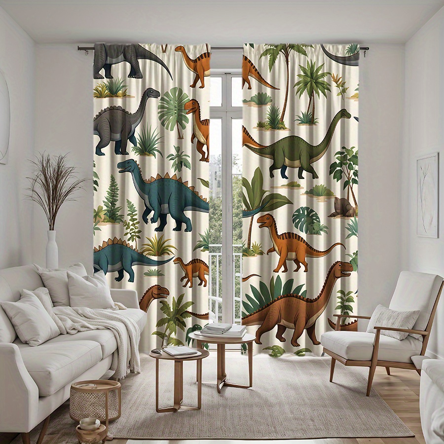 TEMU Set Of 2 High-quality Curtains Featuring A Dinosaur Design, Perfect For A Touch To . Ideal For Living Rooms And Bedrooms, Printed Curtains