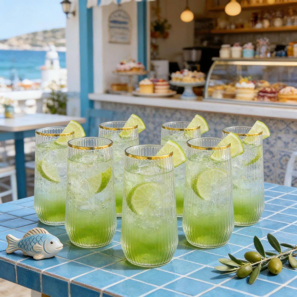 Juego de 8 copas de vino sin pie elegantes de 9 oz para Año Nuevo, con borde dorado transparente, vasos para helado, copas de champán con borde dorado, copas de cóctel transparente irrotables, adecuadas para bodas, Día de San Valentín, fiestas de Año Nuevo, cumpleaños, fiestas y celebraciones