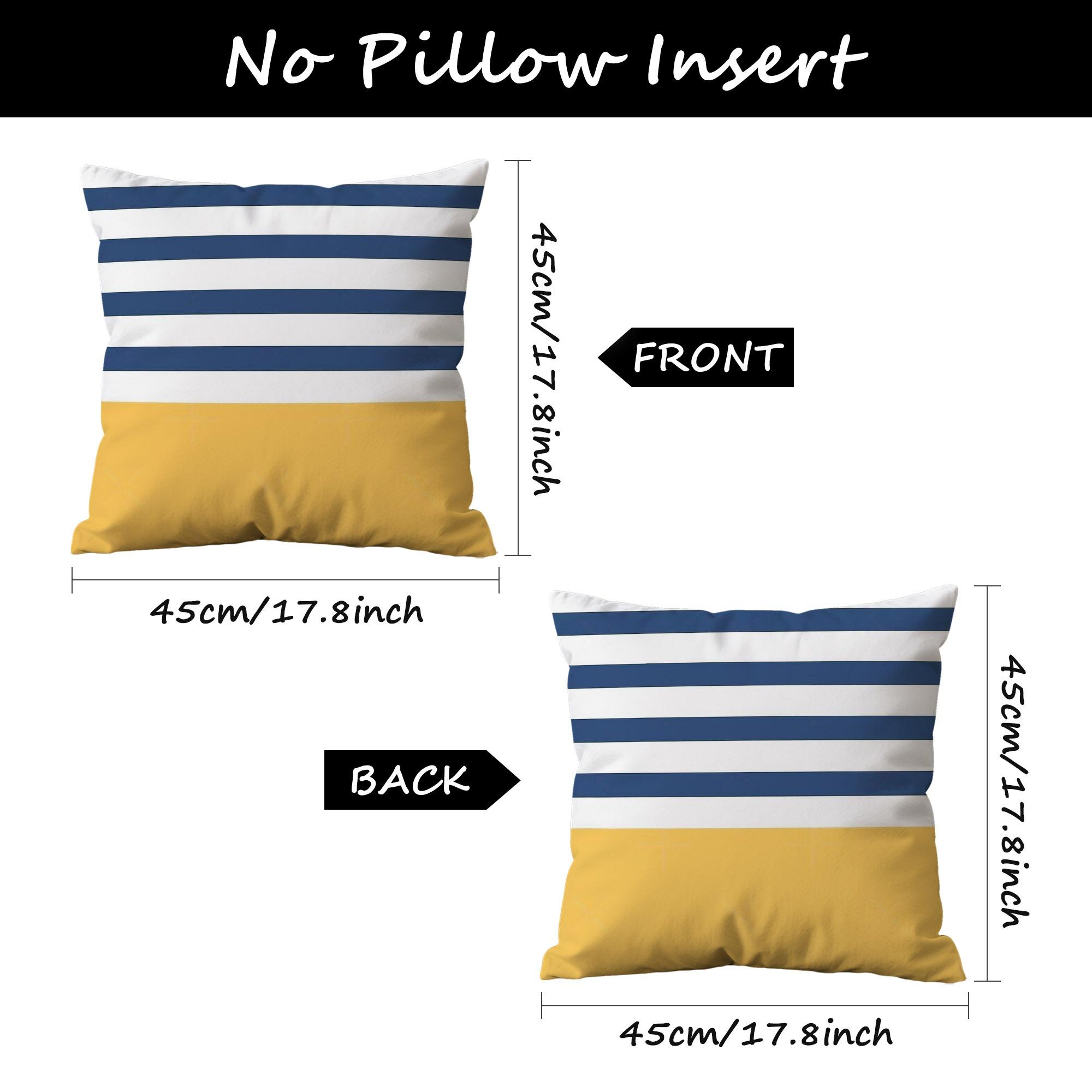 TEMU 1pc Taie d'oreiller à rayures bleues et blanches avec des accents jaunes, texture douce pour une décoration d'intérieur moderne. Convient pour ,
