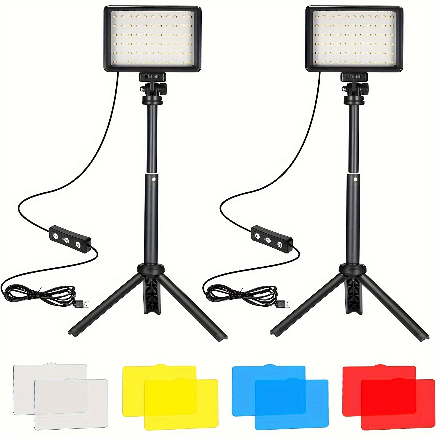 Image of 2-pack Led Video Streaming Lights Kit, Desktop Webcam Camera Photo Lighting With Tripod Stand & 4 Color Filters, Computer Fill Light For Video Recording, Filming,, Photography, Zoom