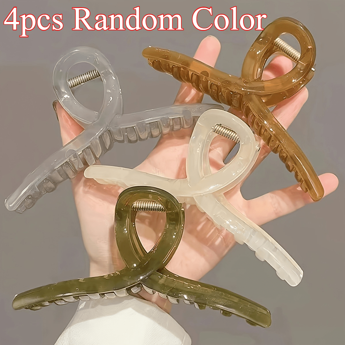 TEMU 4pcs Random Color Simple And Stylish Shark Clip Hair Clips, Random Colors - Women's Trendy Large Hair Clips, Elegant Updo Accessories, New Shark