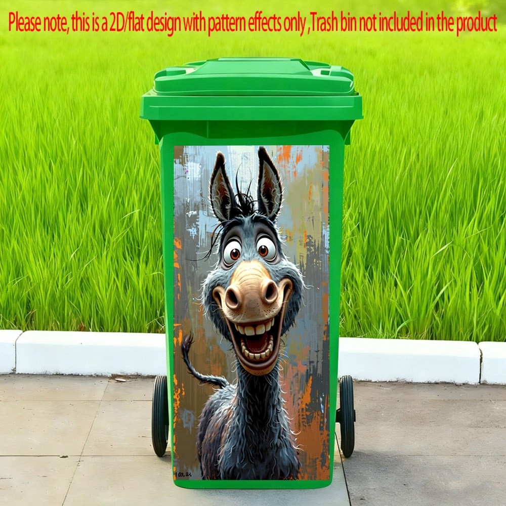 TEMU 1pc 2d Flat Funny Cartoon Donkey Pattern Trash Can Sticker Outdoors Waterproof Bin Stickers Self-adhesive Wallpaper Home Wall Art Kitchen