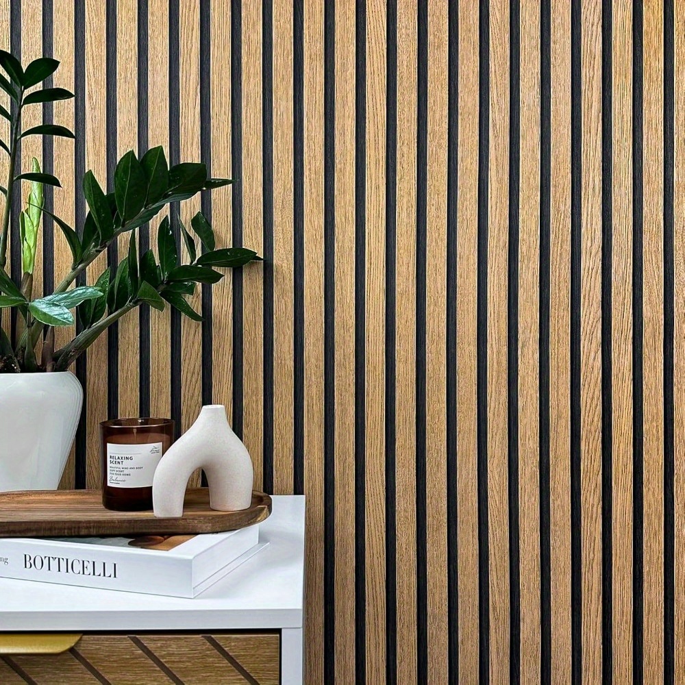 Image of 1 Pack 10m X 60cm Exquisite Wallpaper Wood Grain Brown Non-woven Wallpaper Sound Absorbing Board Wood Wall 3d Effect Scandinavian Wood Board Natural Look Modern Wood Wall