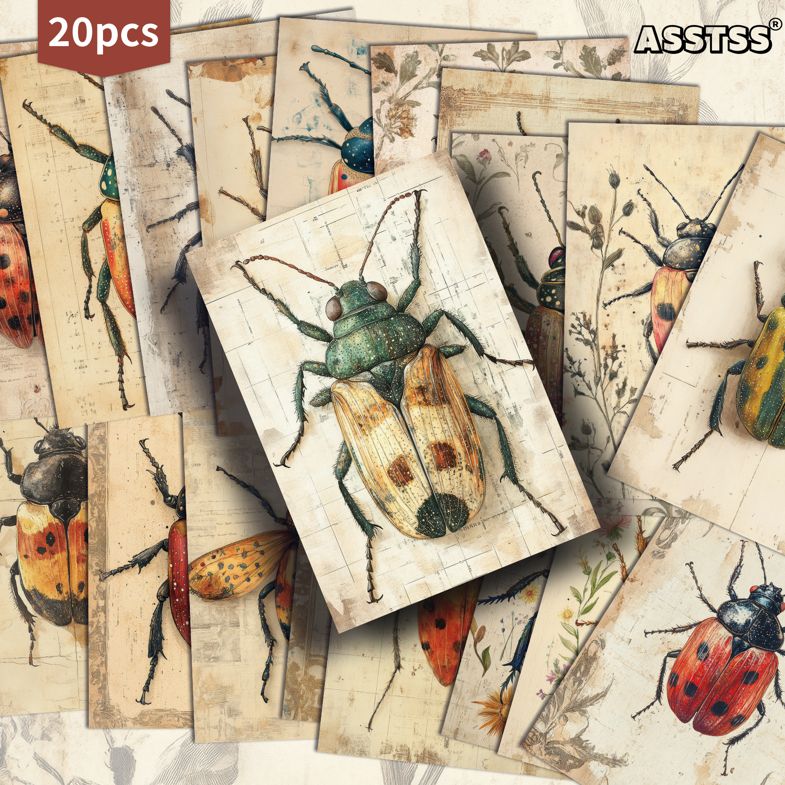 TEMU 20-pack Asstss Vintage Insect Portraits Postcards | 4x6 Inches Retro Junk Journal Supplies Paper, Scrapbooking Supplies, Collectible Decorative