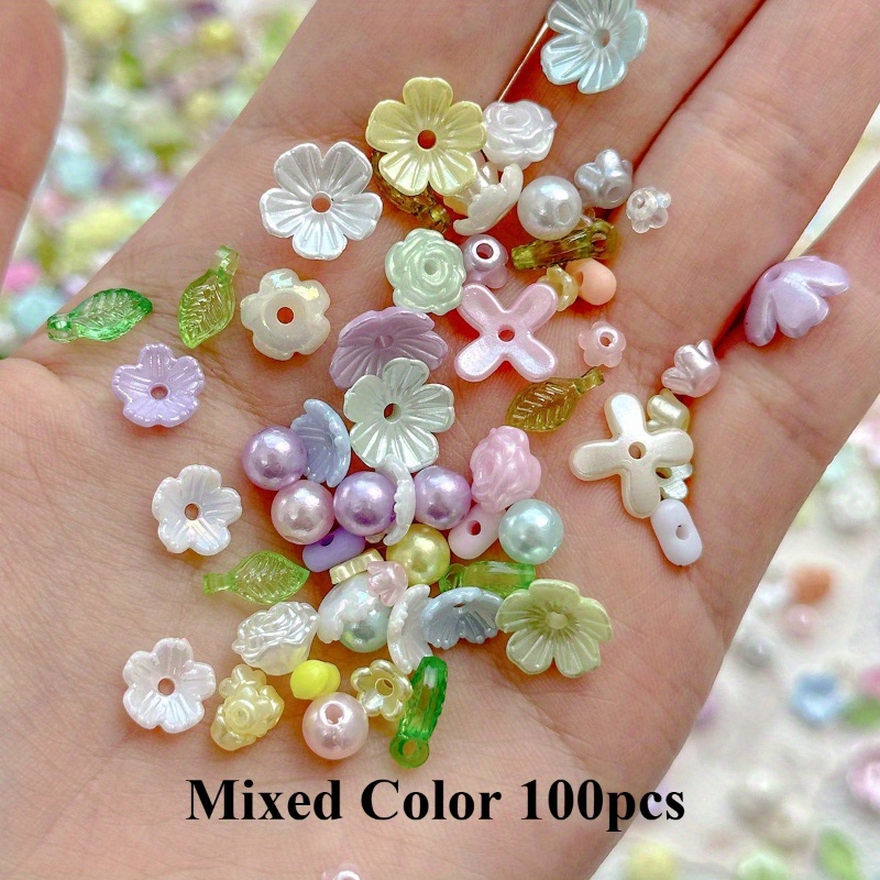 100pcs Mixed Resin Flower Beads Set | Pastel Color Making Charms For Bracelets, Necklaces, Crafts And Accessories