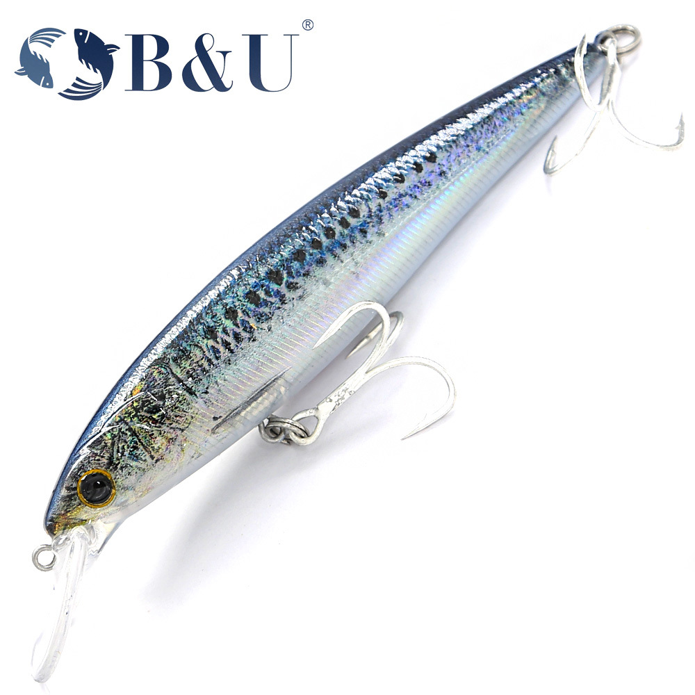 

1 B&u Floating Minnow Saltwater Fishing Lure - Multi-segmented, Iridescent Hard With Treble Hook And Rattle, Abs Material For Sea Bass & Trout, Fishing