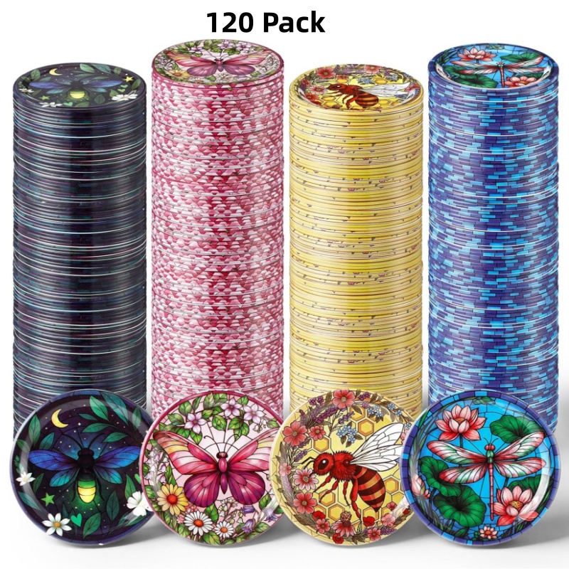 TEMU 120 Pack Regular Mouth Canning Lids Canning Lids, 4 Style 2. 75'' Decorative Mason Jar Lids Rust-resistant Tinplate Lid For Food Jam Fruits