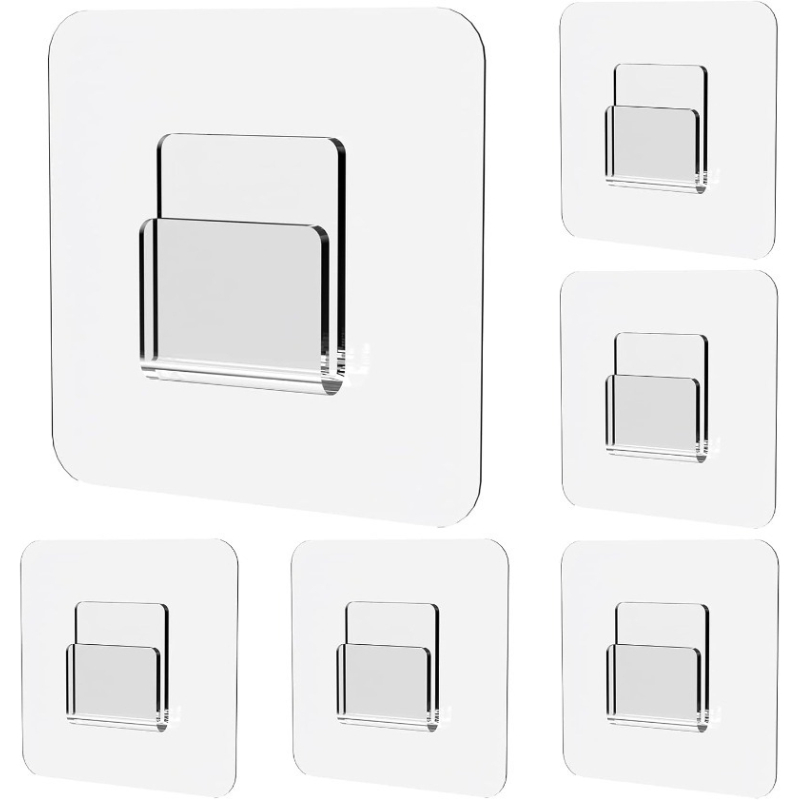 TEMU 6-pack Adhesive Shower Shelf Replacement Hooks, Clear Tape Flat Hooks, Heavy-duty Hooks For Bathroom Storage And Kitchen, For Hanging Bathroom