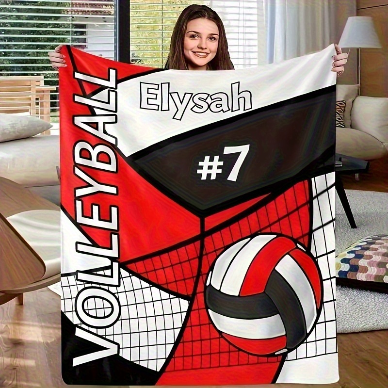 TEMU A Custom Volleyball Fleece Blanket With Printed Patterns - Personalized Text, Soft And Comfortable, Suitable For For Home, Travel, Sofa, Or Bed