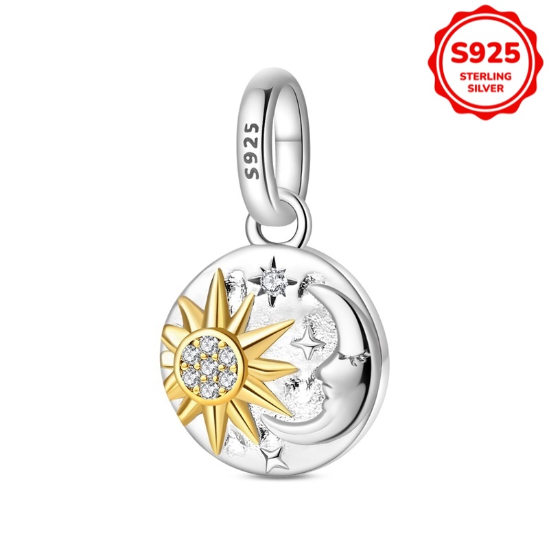 Image of S925 Pure Silvery Star And Moon Talisman Pendant Is And Suitable For Original Bracelets, Bone Chains, Necklaces, As A Birthday And Engagement Gift For