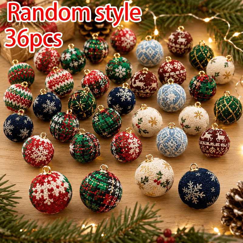 Image of Random Style 24 36pcs Mini Christmas Ball Ornaments, Random Red, Green And White Fabric-wrapped Baubles With And Hanging Hooks For Christmas Tree, Wreath, Garland And Holiday Decorations