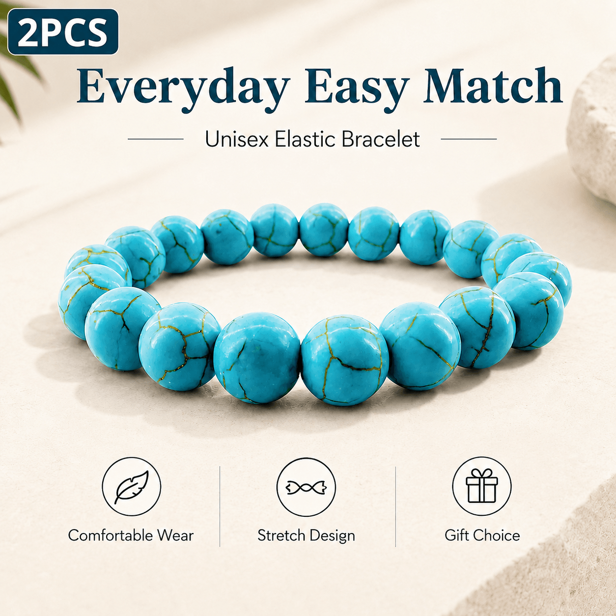 TEMU Lot de 2 bracelets en perles de turquoise naturelle, style bohème, du bonheur et de , accessoires de poignet extensibles unisexes, polyvalents