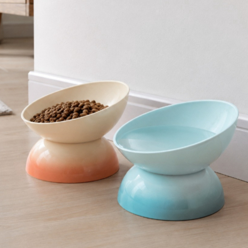 TEMU 2pcs Elevated Pet Bowl Set With 15° Anti-spill Tilt, Anti-vomiting Design, Beige + Blue. A Practical Feeding Dish That Enhances Home Decor.