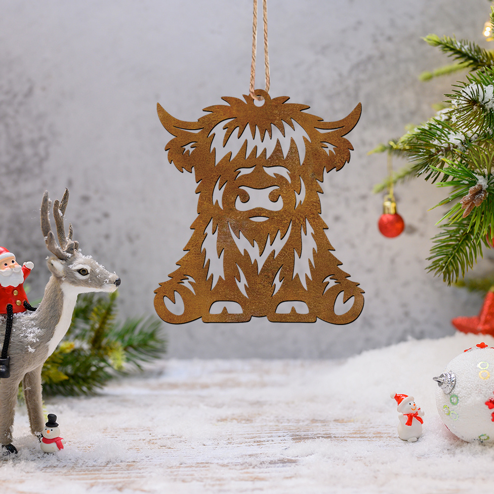 TEMU A Cute Metal Highland Cow Pendant, A Rusty Iron Holly Branch Ornament For Christmas And Thanksgiving, A Holly Branch Hanging Decoration For Home
