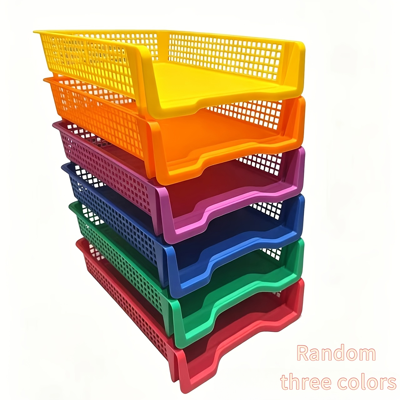TEMU 3pcs Paniers de classement A4 multicolores, Organisateur vertical de fichiers de grande , Panier de rangement pour fournitures de bureau,