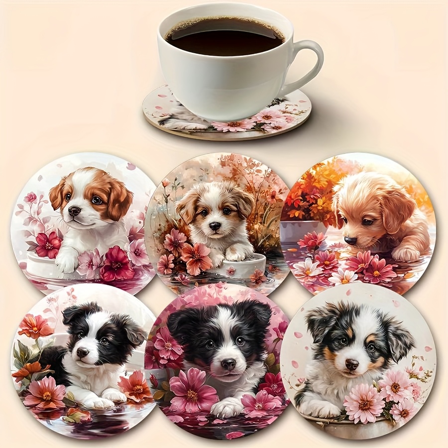TEMU Juego de 6 posavasos de madera con diseño de perro - Resistentes al y antideslizantes, perfectos para el hogar, y como regalos para fiestas