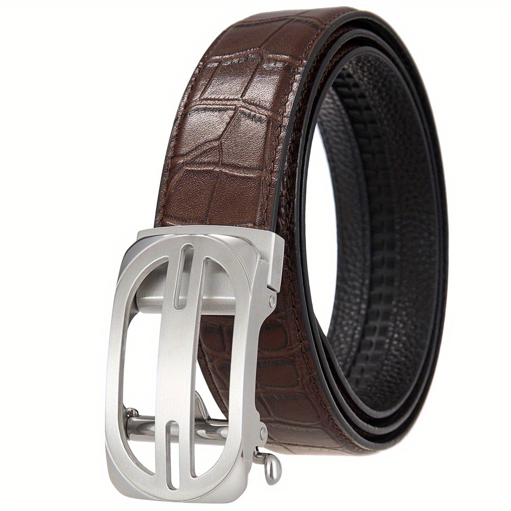 Men's Automatic Buckle Belt Faux Leather with Textured Square Pattern