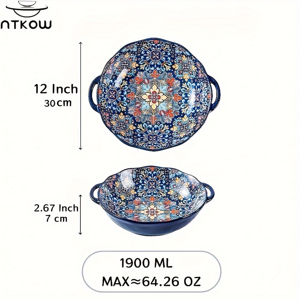 Image of Ntkow 1 Set Of 1pc Soup Bowl, Large Bowl, Extra Large Soup Bowl, Double Handle Soup Bowl, Bohemian Style Bowl, Microwave Safe, Home Kitchen Restaurant Hotel, Kitchen Supplies, Tableware