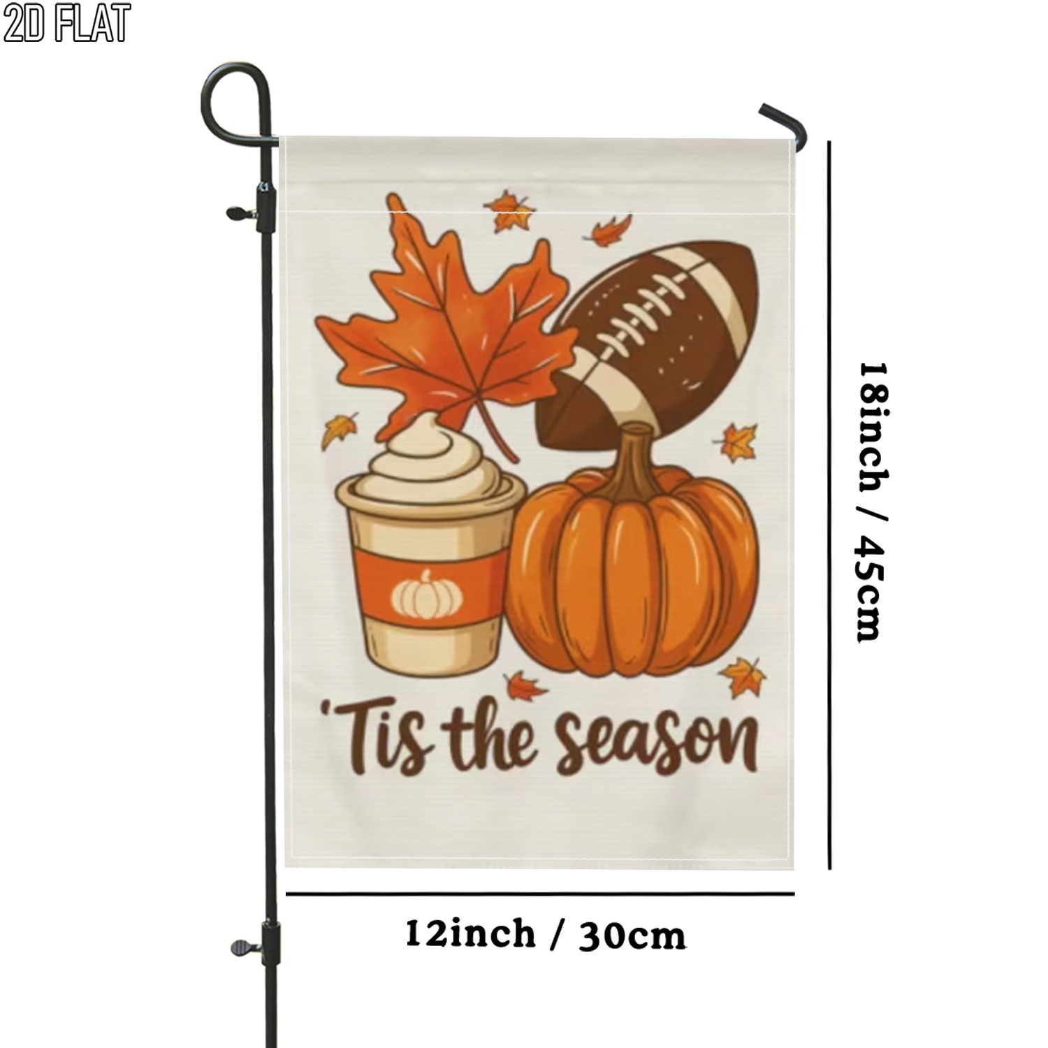 TEMU 2d Flat, 2d Flat 1pc Outdoor Garden Flag Autumn Pumpkin Football Maple Leaf Latte Double-sided Flag Porch Decoration For Garden Outside Yard