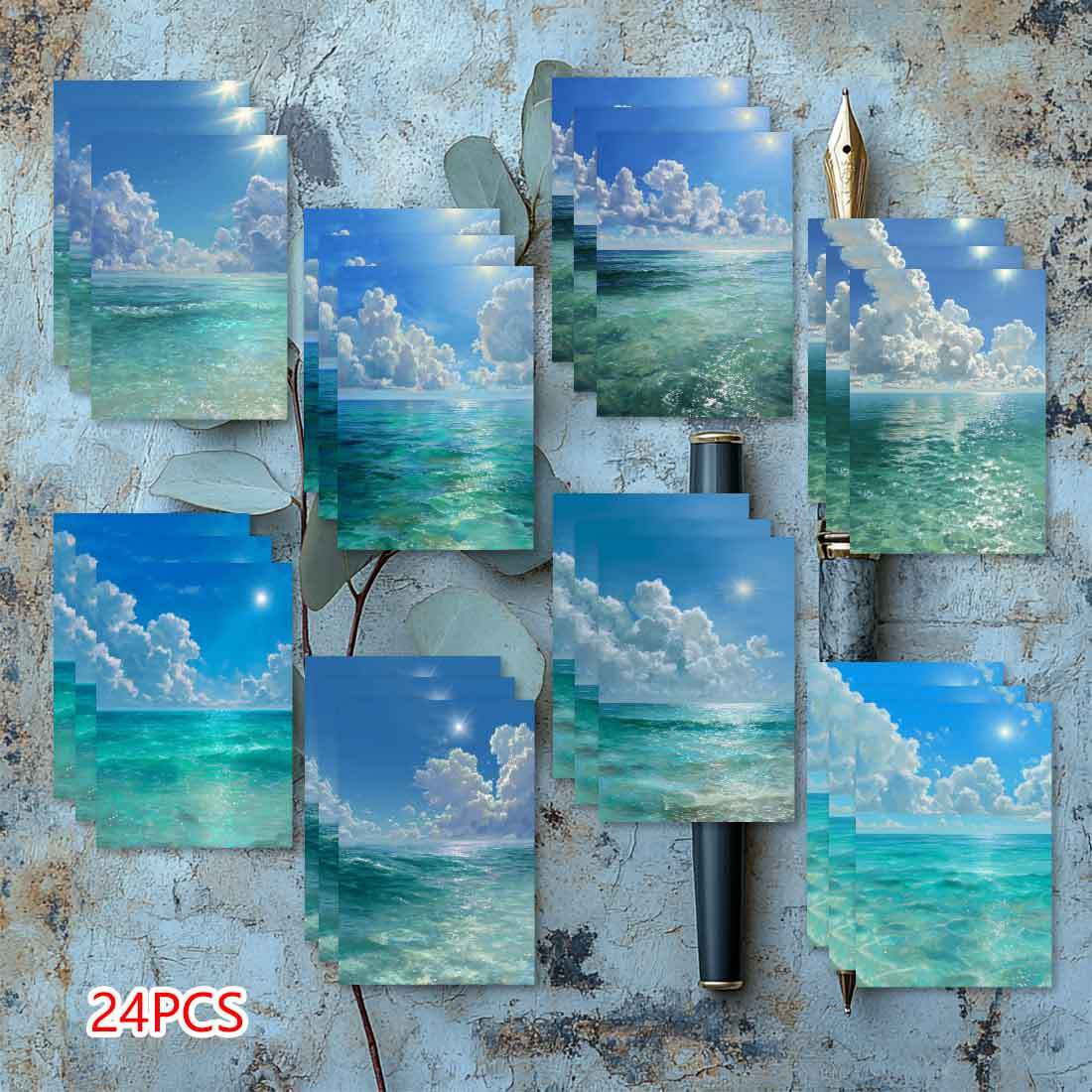 TEMU 24pcs Exquisite Postcards Greeting Cards, Congratulations And Postcards, Festival Postcards Sea And Sky Aesthetic Scroll, Sending Warmth And .