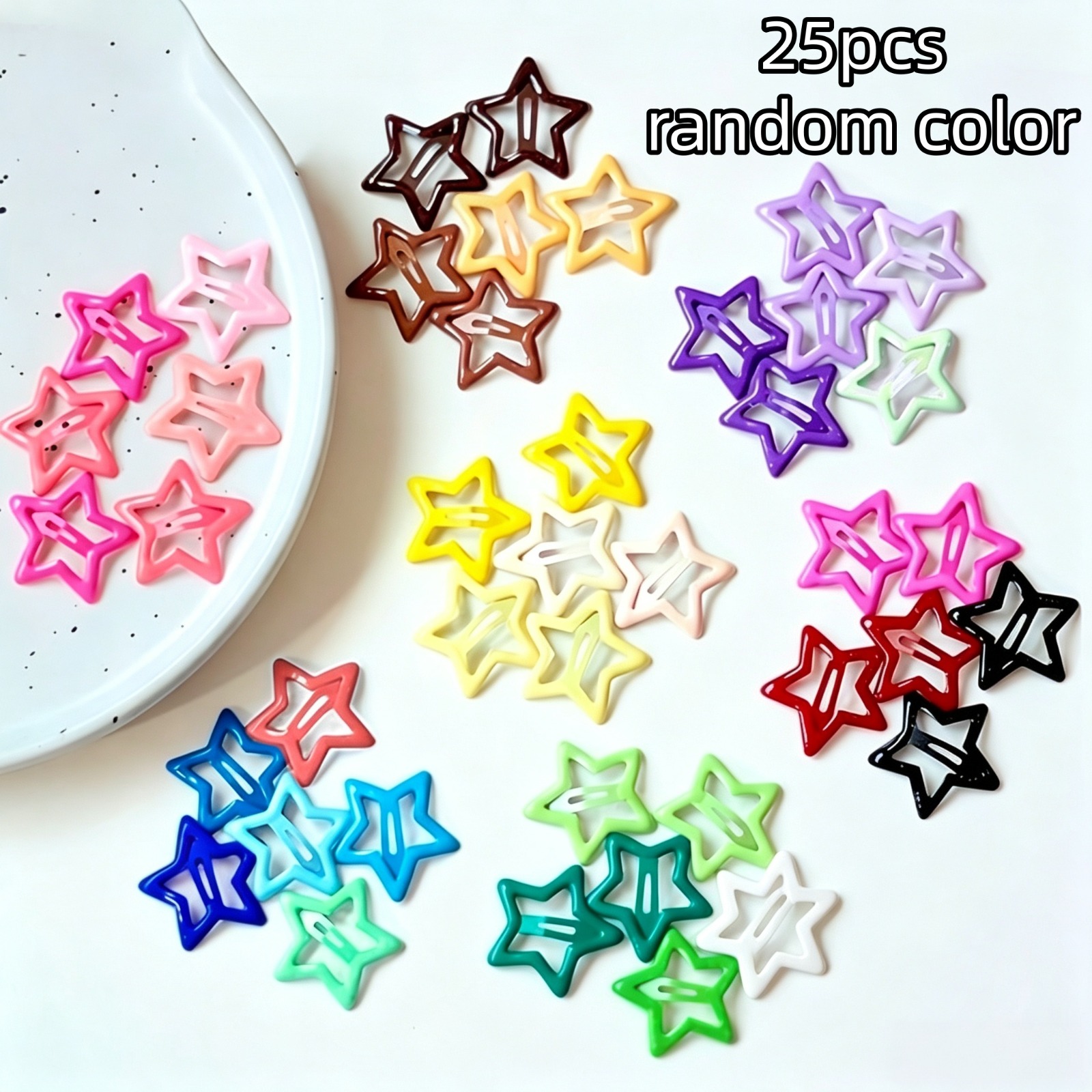 TEMU 25pcs Random Color Hollow Star Hair Clips, Cute Bangs Side Hairpins, Versatile Hair Additions, Suitable For Daily And Fashionable Styles (random