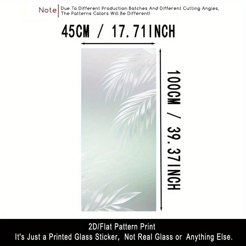 TEMU Film de Verre 2D/Plat avec Motif Feuille, Autocollant Décoratif PVC Transparent pour Fenêtre Adhésif, Amovible et Réutilisable. 17.71x39.37
