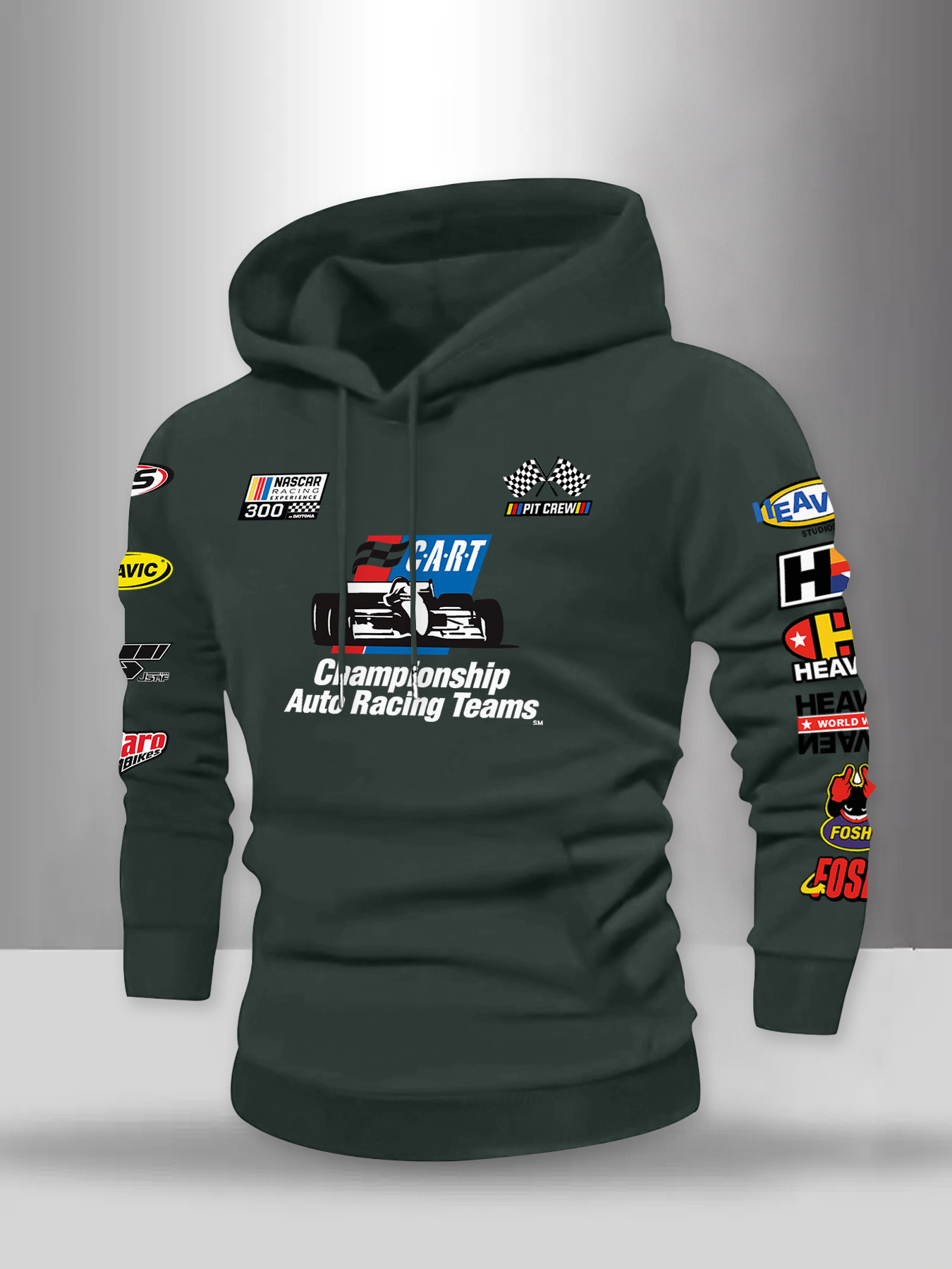 Nieuw, veelkleurig sweatshirt met race-thema en trendy patroon voor heren