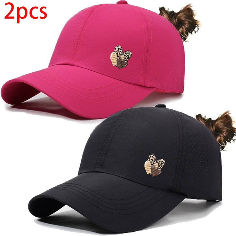 TEMU Ensemble 2 pièces Casquette de baseball d'été pour femmes avec queue de cheval en croisée, dotée d'un design décontracté et léger, à séchage