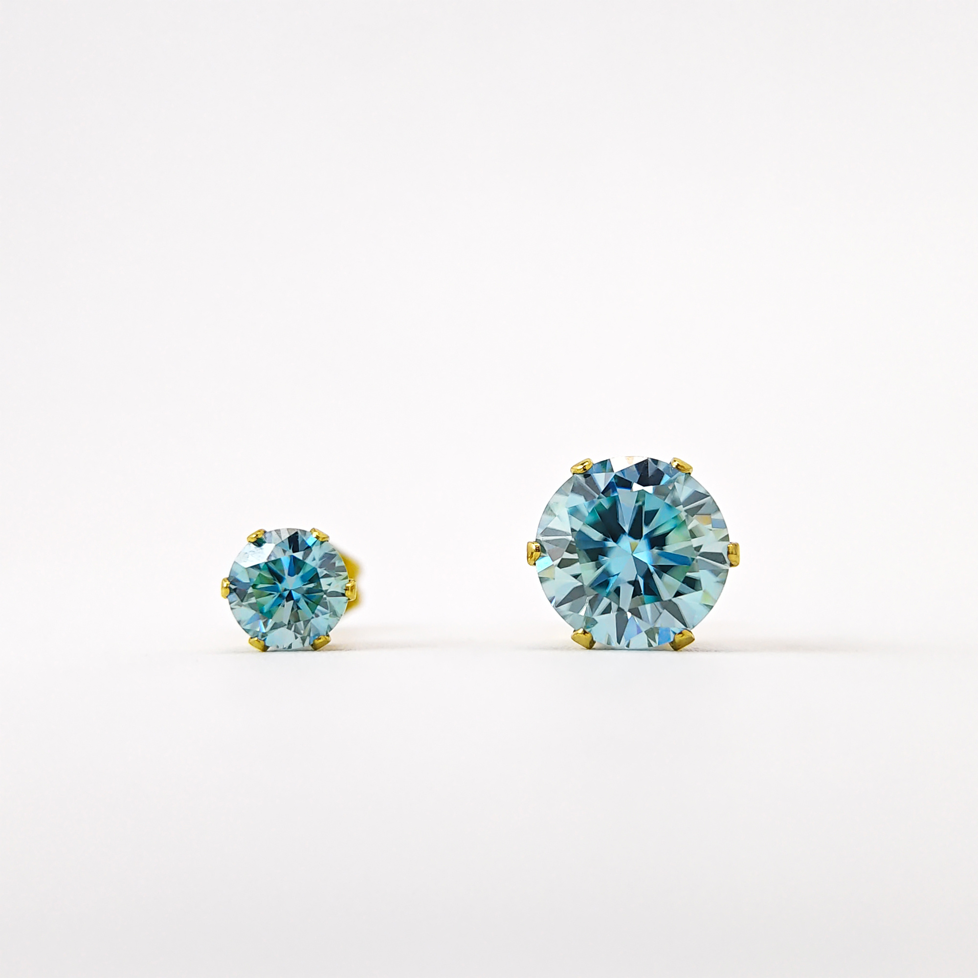 Women's Light Blue Round Moissanite Earrings, Wedding Gift