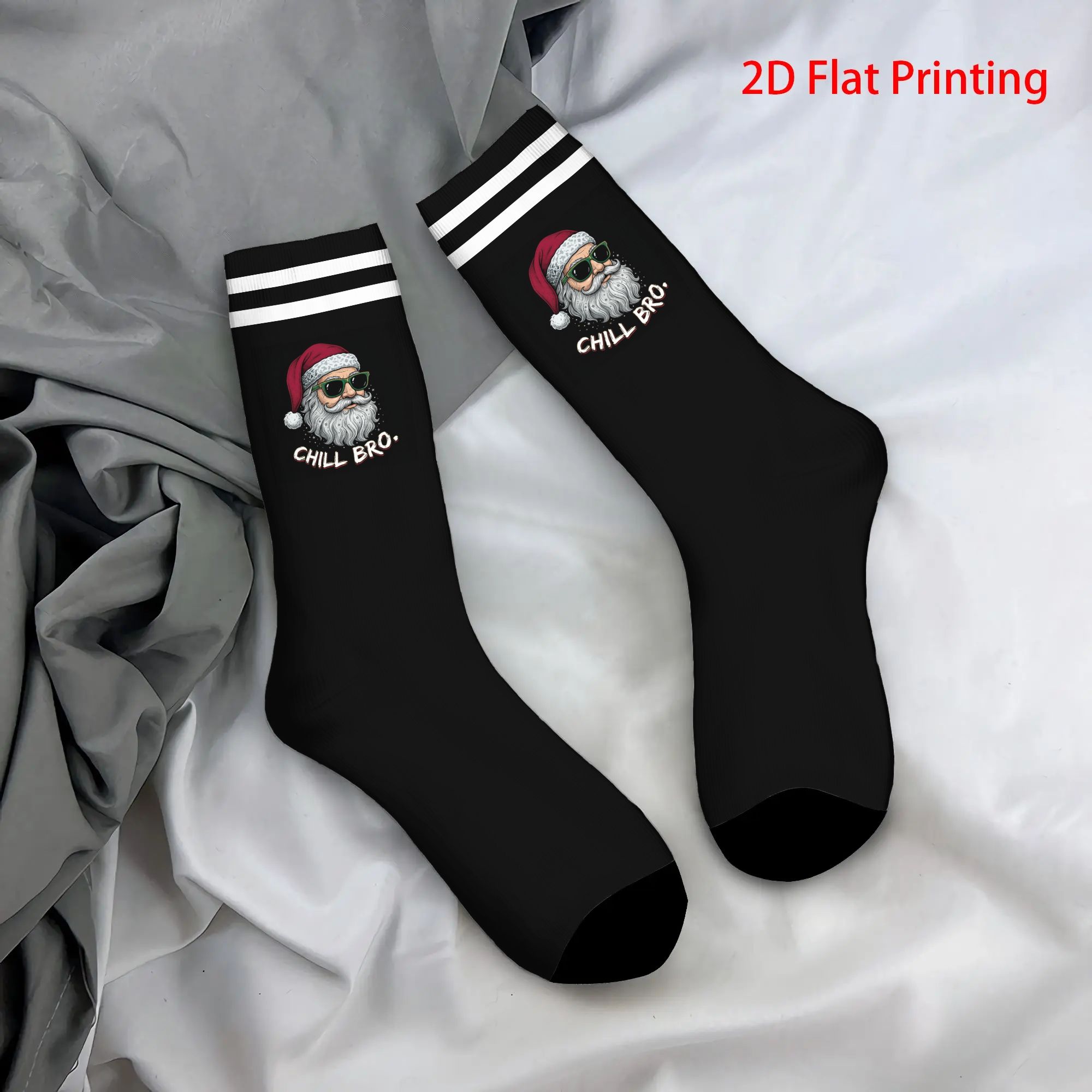 TEMU 1 Pair 2d Flat Printing Men's Compression Socks Bro Fashion Glasses Santa Clausretro Harajuku Christmas Hip Hop Novelty Pattern Crazy Sock Gift