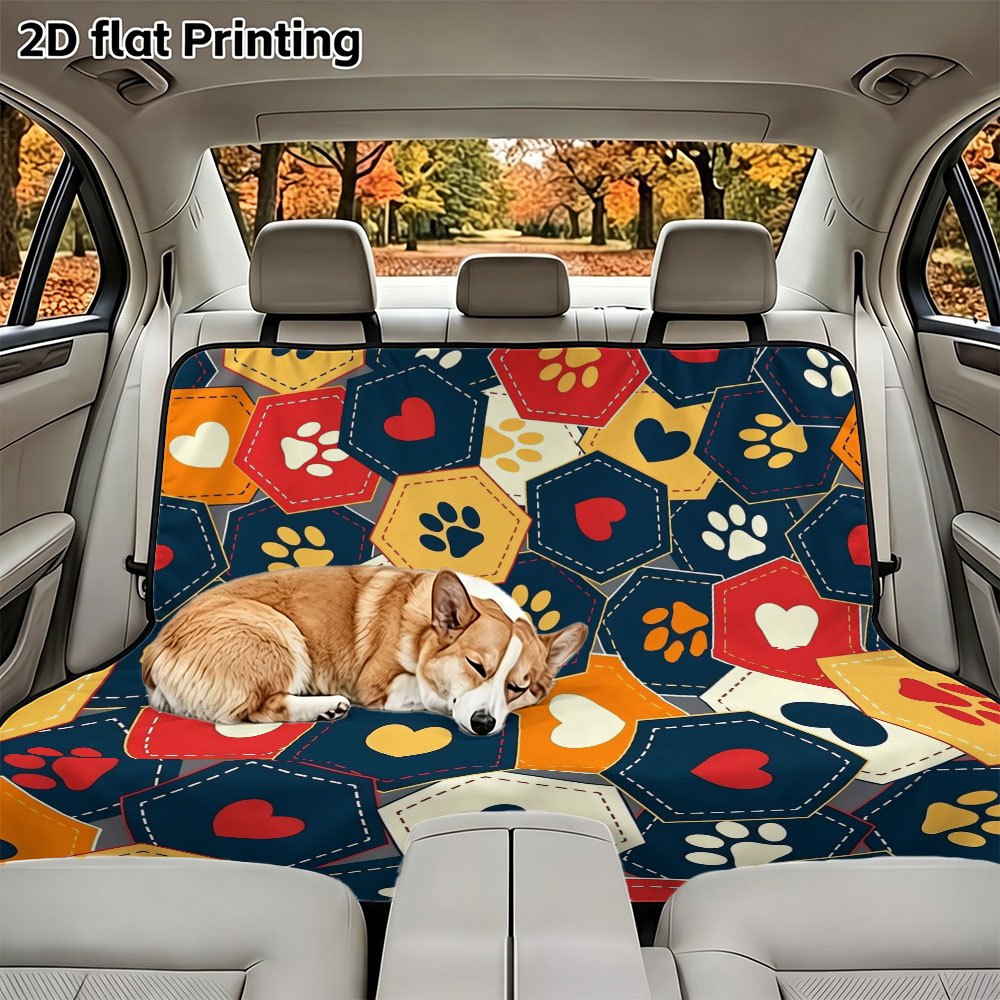TEMU 1pc Cartoon Paw Print Heart Pet Car Seat Cover, Car Back Seat Protector Mat, Dog Car Travel Mat, Suitable For Car Models, , Easy To Store, Easy
