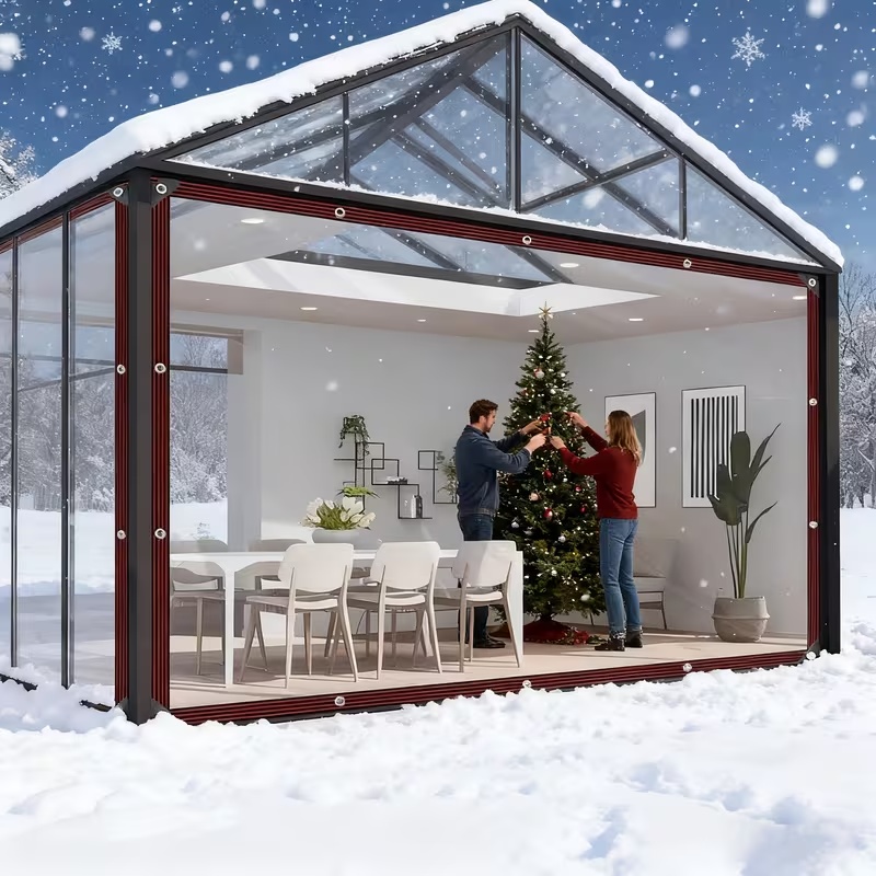 TEMU Transparent Heavy-duty Rainproof Tarpaulin Tent Canopy For Camping, Sun Protection, Windproof, Dustproof, Thermal Insulation Greenhouse Curtain,