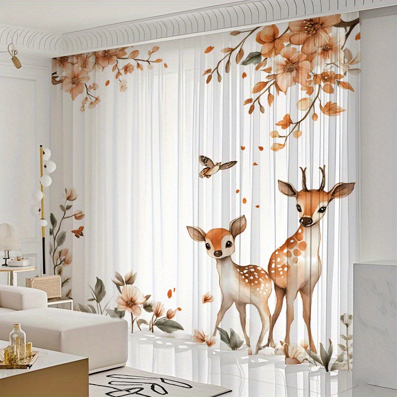 TEMU 2pcs/ Set Soft Painted Window Screens Suitable For Living Room, Bedroom, Dining Room - Privacy Blackout Printed Pattern Machine Washable