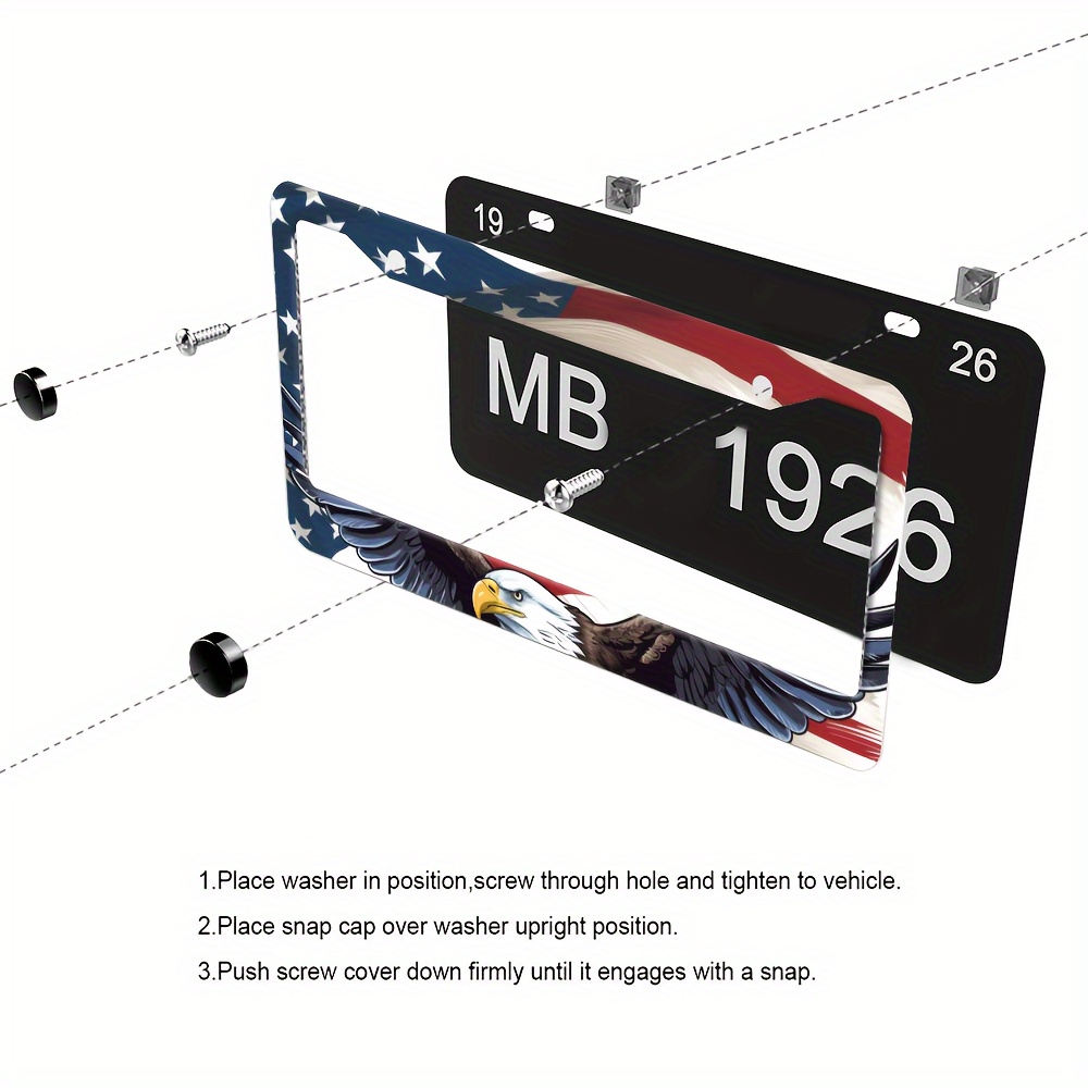 TEMU Sturdy Metal Frame For American Flag License Plate- Featuring Eagle Logo, Designed For Motors.