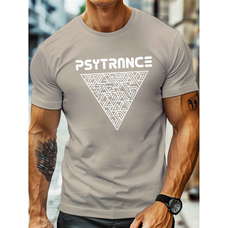 

Triangle Psytrance Print, Men's Round Crew Neck Short Sleeve Tee, Casual T-shirtcasual Comfy Lightweight Top For Summer