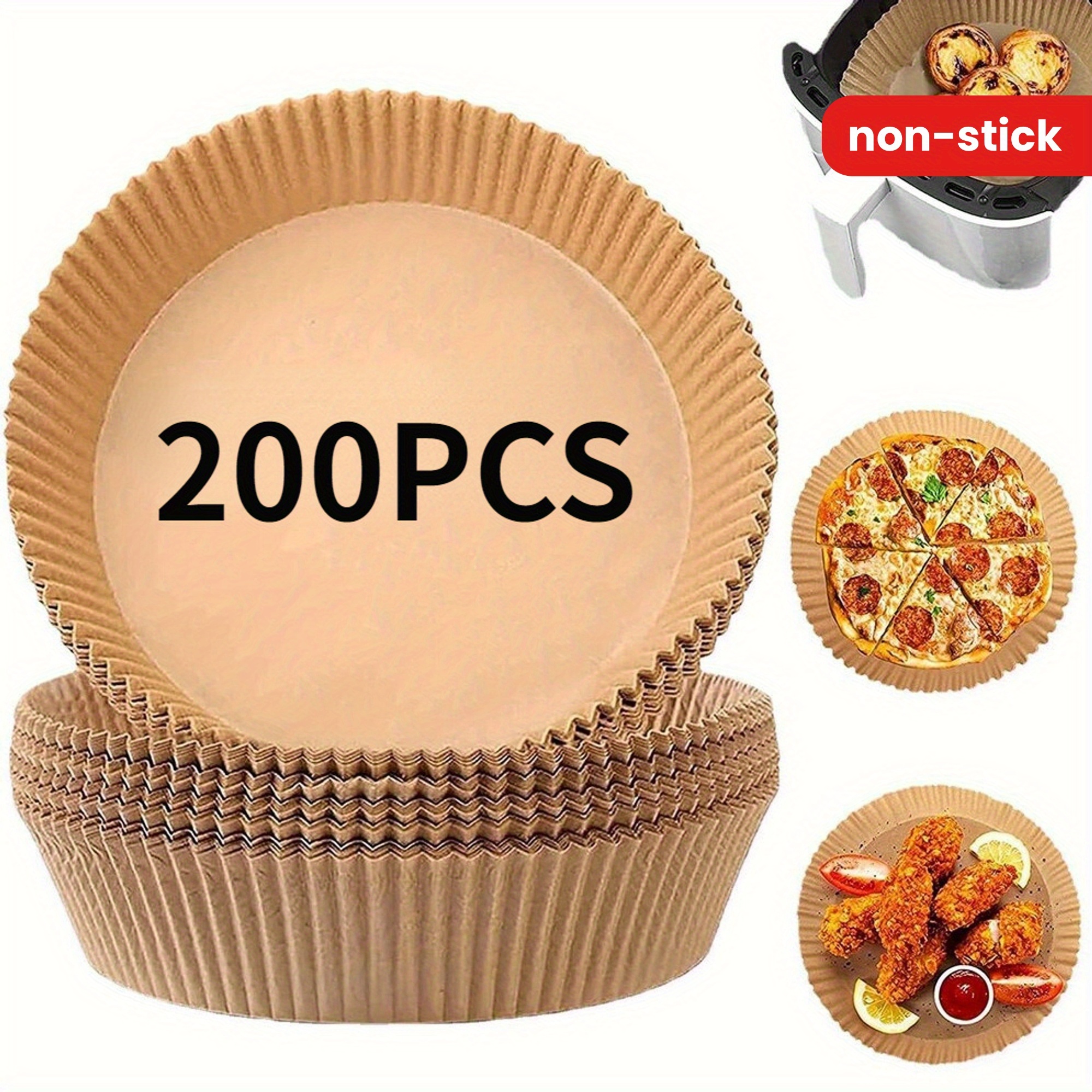 200pcs Non-Stick Air Fryer Liners - Round Paper Baking & Roasting Sheets for Healthier Cooking, Easy Cleanup, Perfect for Chicken, Fries, and Veggies, Air Fryer Accessories