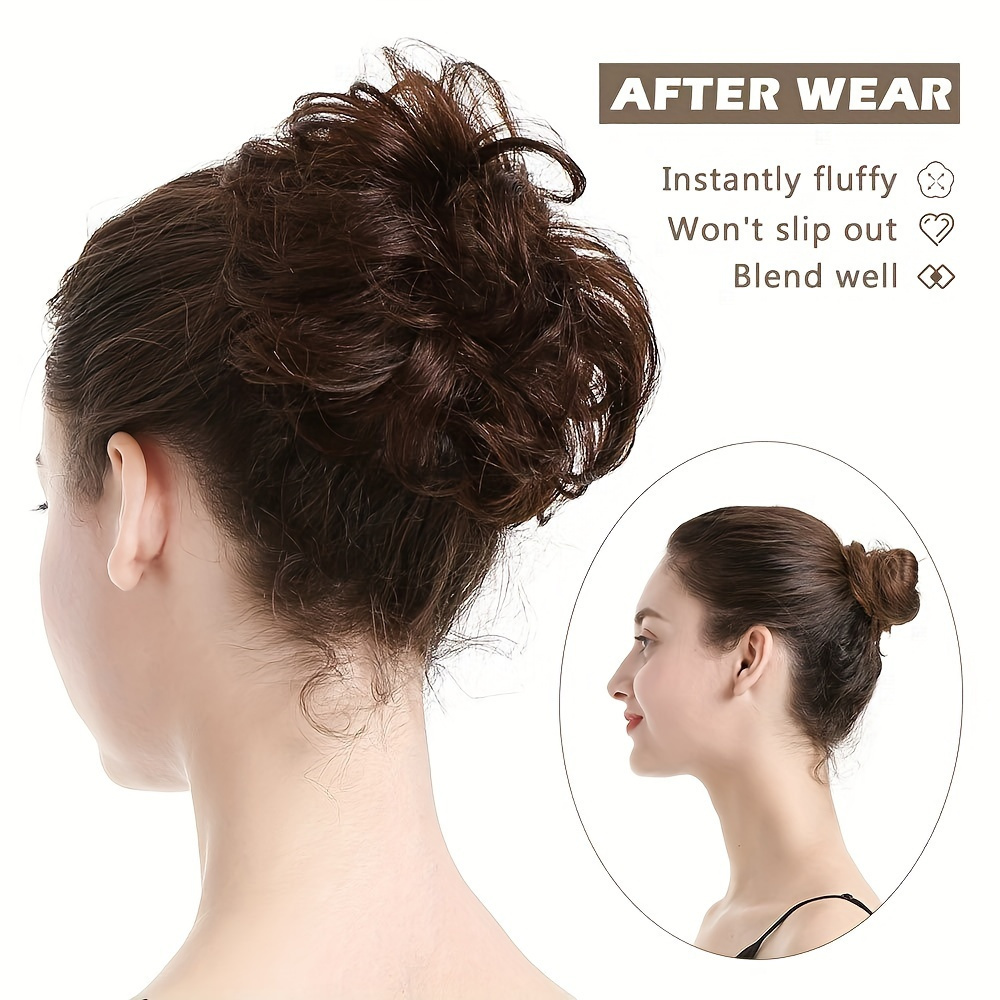 2pcs 4 inch brazilian human hair messy bun   extensions soft comfortable elastic scrunchie updo hair pieces for women natural look   versatile for daily formal events hair accessories evening hairstyle soft texture details 8
