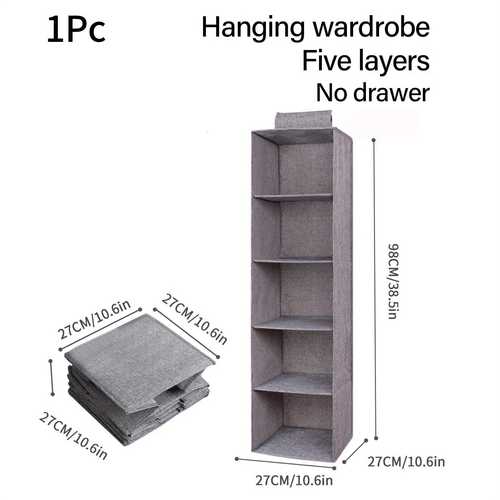 Foldable Hanging Clothing Storage Box With Sturdy Handle- Durable Gray Wardrobe, Bedroom Storage Solution- Perfect For Clothes, Blankets, Quilts- Space- Design