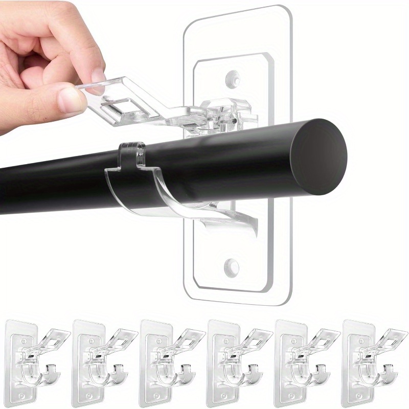 

6- Style Self-adhesive Plastic Curtain Rod Brackets - No Drill Nail-free Stick-on Rod Holder Hooks For