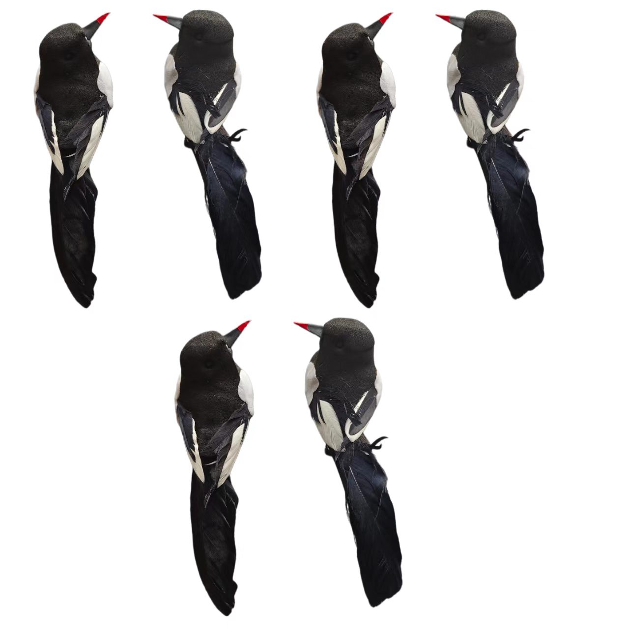 TEMU 6pcs Set Of Realistic Black And Clips, 3 Pairs Of Opposing Styles With Long Tail Feathers, For Christmas Tree Wreath Branches, Home Party Scene