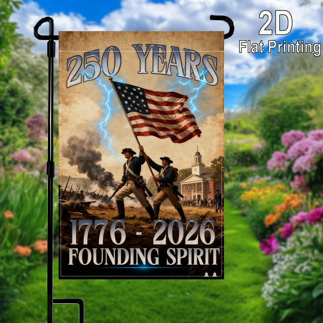 TEMU 2d Flat, (2d Flat Printhing) Printing, 1pc, Double-sided Garden Flag(12* 18inch), "250 Years 1776- 2026" With American Flag, Patriotic
