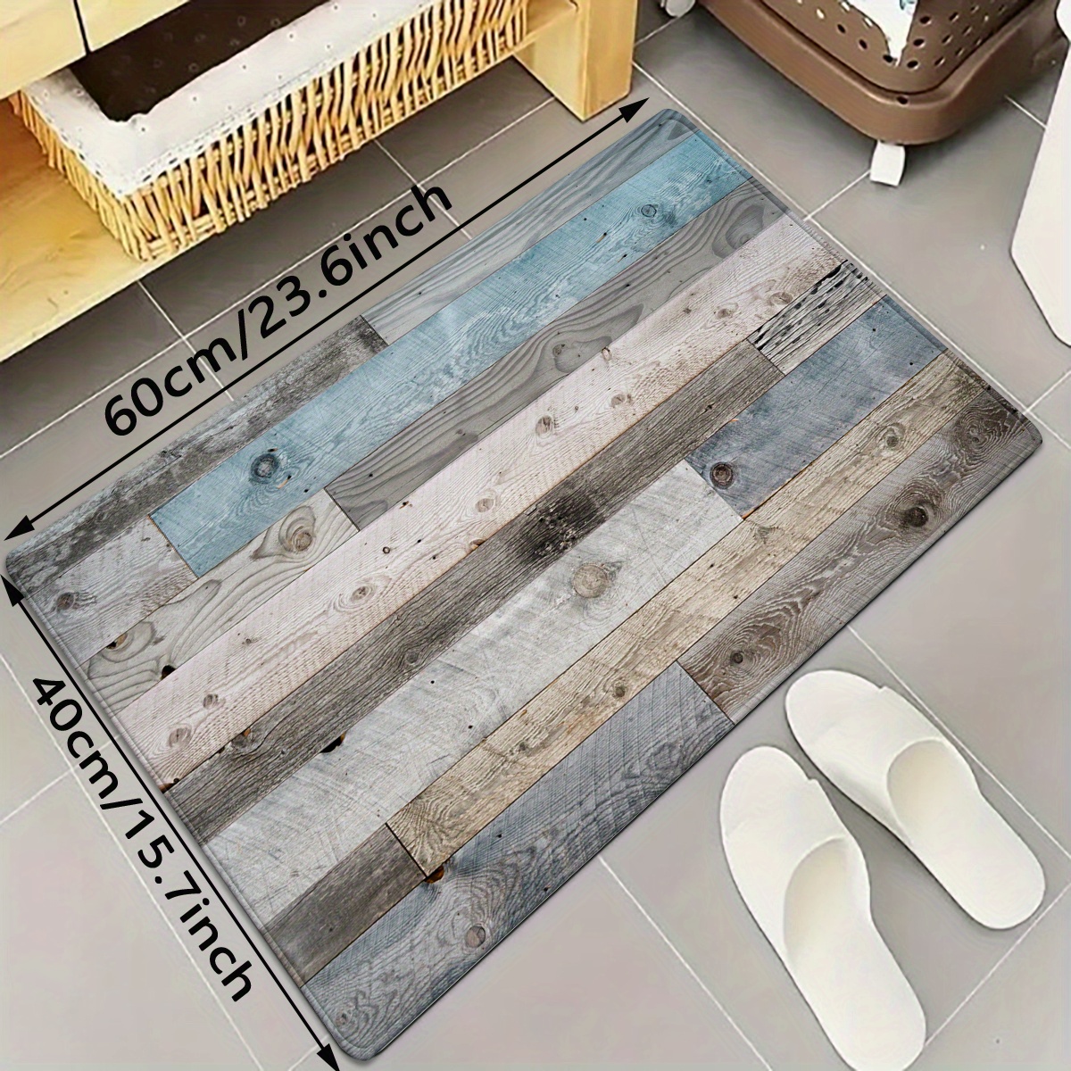 TEMU 1pc/2pcs/3pcs Tapis Long à Motif Grain de Bois Bleu-Gris Adapté pour la Décoration de Cuisine, Salle de Bain et Buanderie