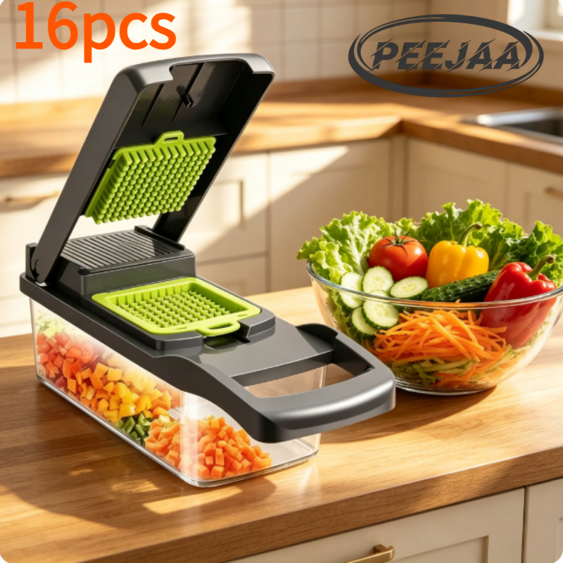 Image of Peejaa Vegetable Slicer, Manual With Drip Basket, Hand Guard, Practical Kitchen Device For Onions, Carrots, Garlic For More Convenient Working