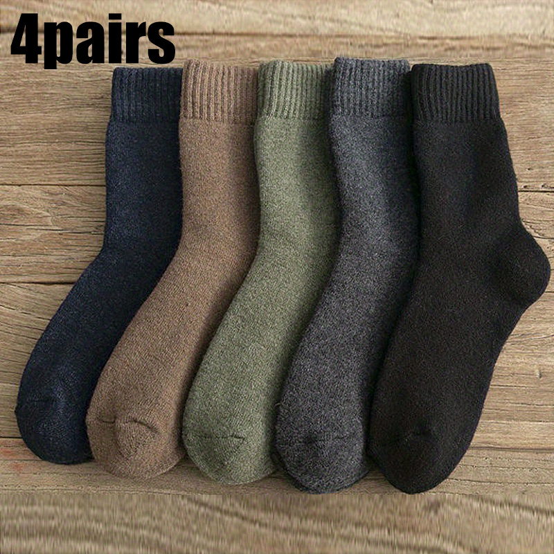 

4 Pairs Men's Mid-calf Socks - 95% Polyester, 5% Elastane, Solid Color, Knit Fabric, Comfortable, Breathable, For Daily & Outdoor Wear