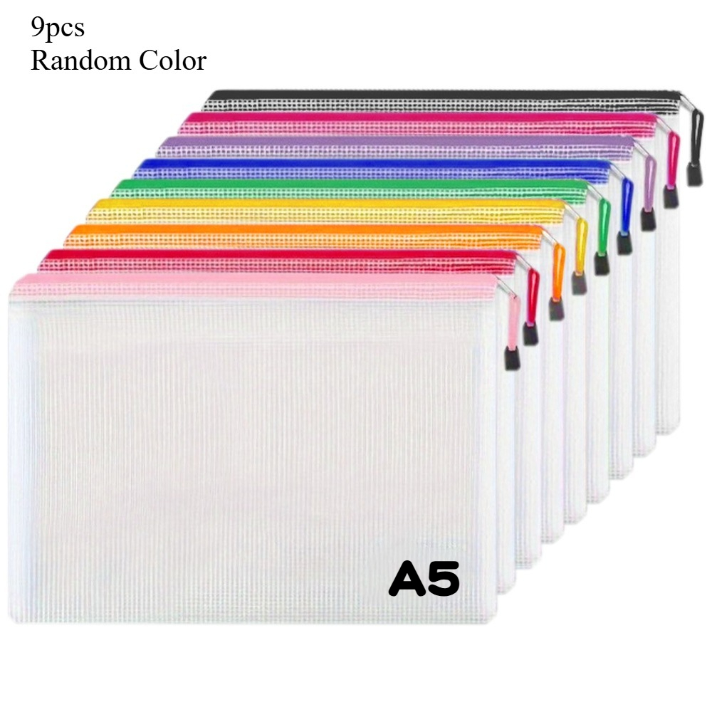Image of 9/18-pack A5 Pvc Mesh Zipper Bags, Reusable File Document Bags For Office, School, Travel Supplies Organizer
