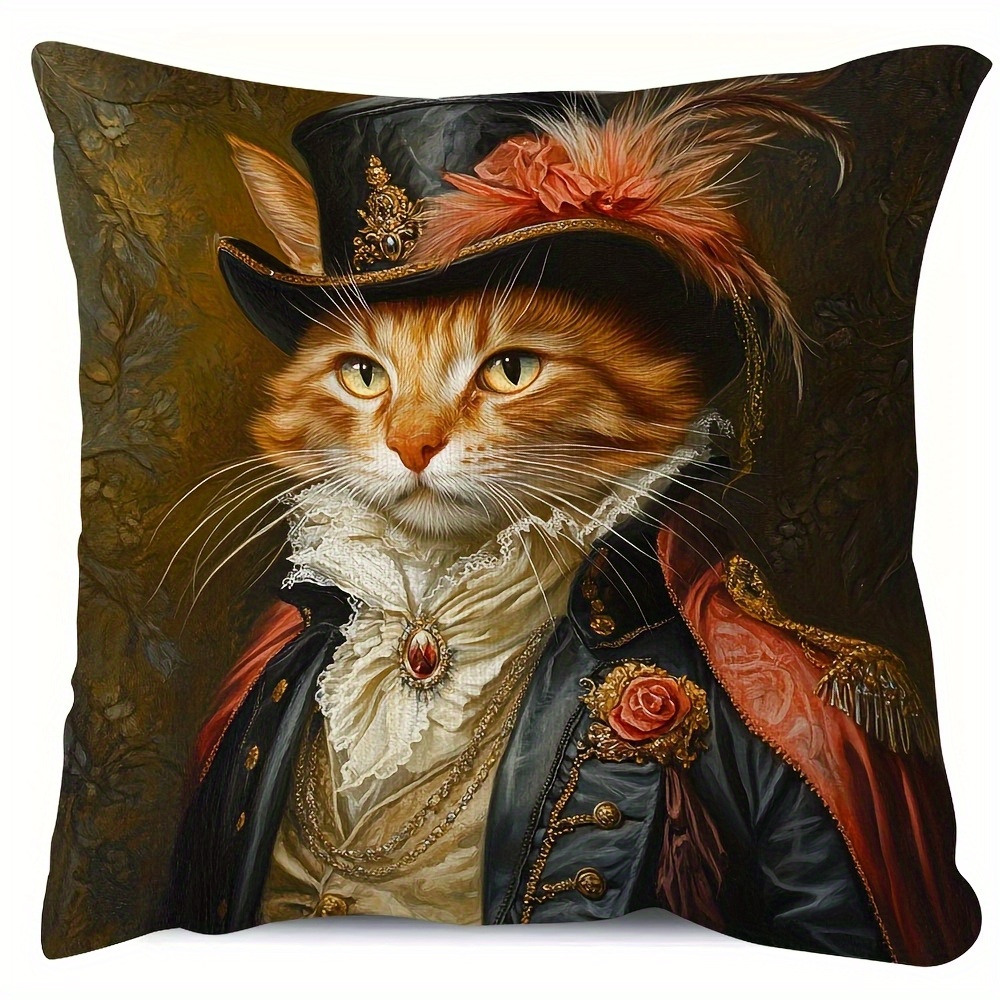 TEMU 1 Double-sided Short Fleece Decorative Pillow Cover Renaissance Animal Portrait Victorian Style Fashion Cushion Cover 45.72cm* 45.72cm Suitable