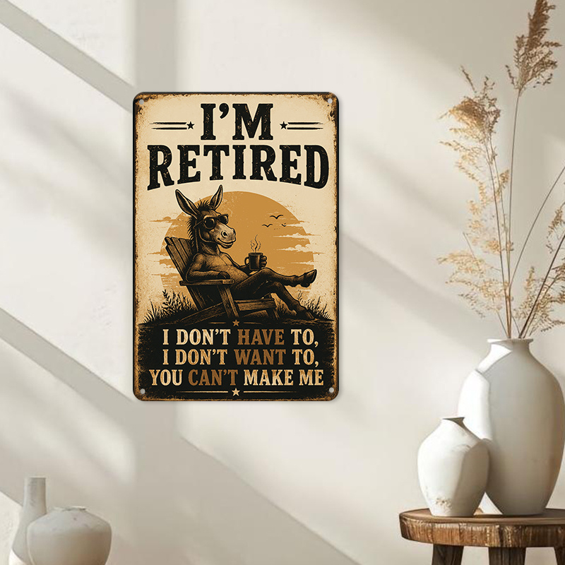 TEMU 2d Flat, Retired Donkey Fashion Glasses Coffee Humorous Slogan Vintage Metal Iron Wall * 12 Inch Indoor Outdoor 2d Plane Living Room Garage